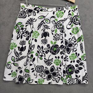 KS Collection Size 14 Womens‎ Skirt White Black Green Flowers Flare